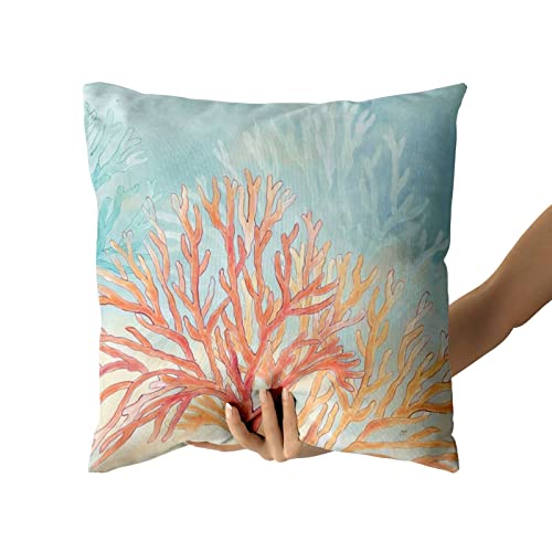 Giwawa Coastal Coral Throw Pillow Covers 18X18 Inches Set Of 2, Beach Ocean Seashell Themed Pillow Cushion Cases, Farmhouse Decoration Square Pillowcases For Sofa Couch Bedroom Living Room Car #TOP2