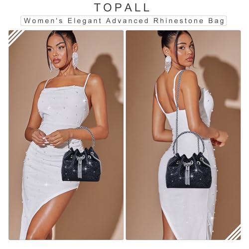 TOPALL Clutch błyszcząca damska, srebrna torebka wieczorowa, torebka z diamentami na ramię, srebrna, elegancka z zamkiem błyskawicznym, kamienie strasu, kopertówka, torebka na ramię na imprezę, czas