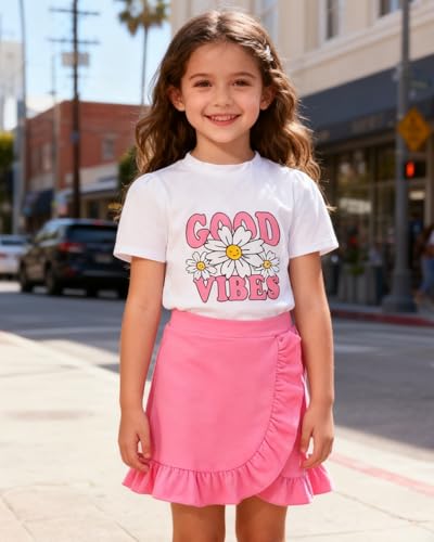 Image of Kids Toddler Girl Summer Clothes Letter Printed T-Shirt Top+ Floral Skirt 2pcs Girl's Skirt Set