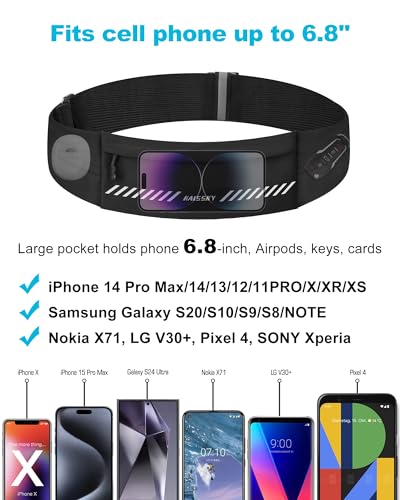 HAISSKY Running Belt Fanny Pack, Slim Waist Running Pack for Women Men, Running Phone Holder Jogging Pouch for Phone Money Belt Waist Bag Compatible with All Cell Phones (for 27" - 51" Waist Size) - Thumbnail 2