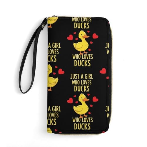 SEBNATAL Fashion Wristlet Clutch Wallet, Long Purse with Portable Rope, Lightweight Just Girl Who Loves Ducks Leather Wallet for Unisex