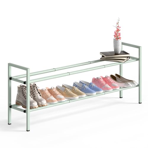 Bumusty 2 Tier Long Expandable Shoe Rack for Closet, Green