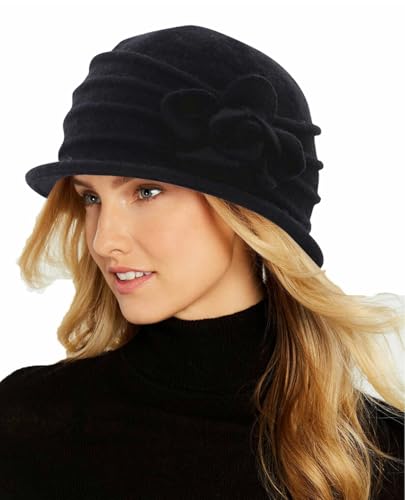 Damen-Glocke im Stil der 1920er-Jahre, Vintage-Stil, Wollmischung, Kirchenhut, Winter, Filz, Eimerhut, knautschbar, faltbar, Schwarz, Medium