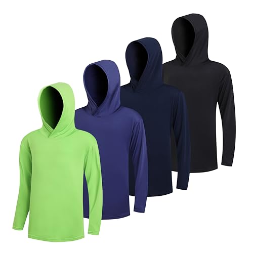 4 Pack Boy's Quick-Drying Lightweight Hoodies Pullover Long Sleeve Athletic Training T Shirts 4-20