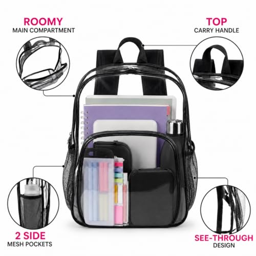 Image of Amylove 3 Pcs Clear Backpack bulk for Stadium Events Heavy Duty PVC Transparent Bookbag for College Workplace Security (15 Inches,Black)