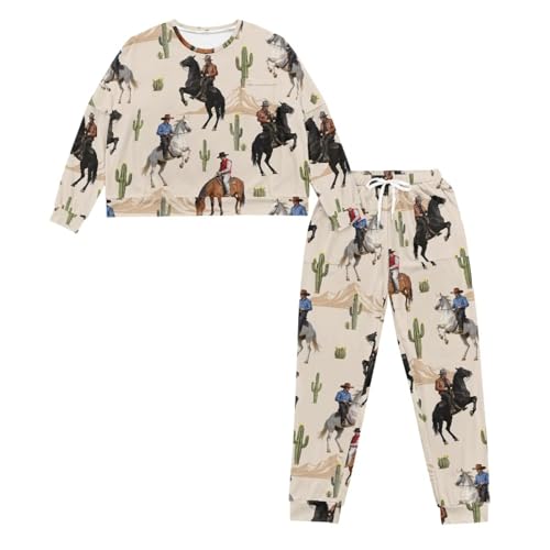 Image of Womens Lounge Set Long Sleeve Soft Pajama Sets Casual 2 Piece Pj Outfit Crewneck Sleepwear with Pockets Plus Size