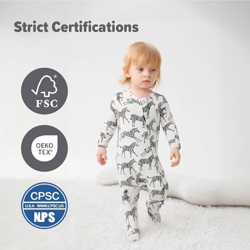 Image of Baby One-Piece Footies Long Sleeve Rompers 2-Way Zipper, Viscose from Bamboo Baby Bodysuit Clothes for Boys Girls