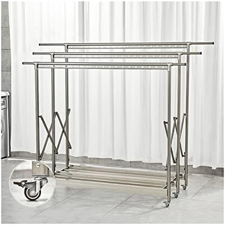 Clothes Drying Rack Freestanding Large Drying Rack, Push Pull Folding Laundry Rack Stand, Movable Heavy Duty Aluminum Drying Rack with 4 castors for Clothes, Sheets Dryi