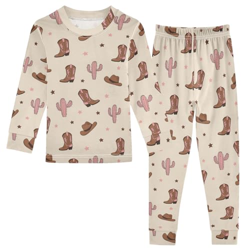 Pajama Sets Long Sleeve Cowboy Boots Cactus Pattern Soft Comfy Sleepwear 2 Piece PJS 3-8T