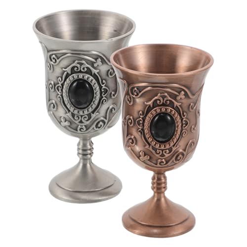 GLEAVI 2 copas de cáliz vintage: copa de cáliz medieval - copa de vino retro europea - copa de agua de metal para ceremonias de Halloween