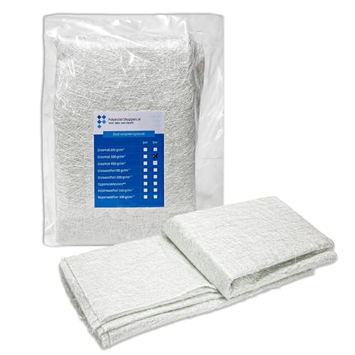 Glasfasermatte Glasmatte Glasfasergewebe/CSM | 5m2 | 300 gr/m2 | Speziell für Polyesterharze | Gute Imprägnierung | GFK matten Fiberglas Glasfaservlies Glasgewebe Rovinggewebe