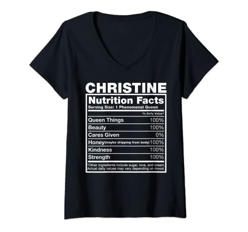 Femme Christine Nutrition Facts Chemise d'anniversaire avec nom de Christine T-Shirt avec Col en V