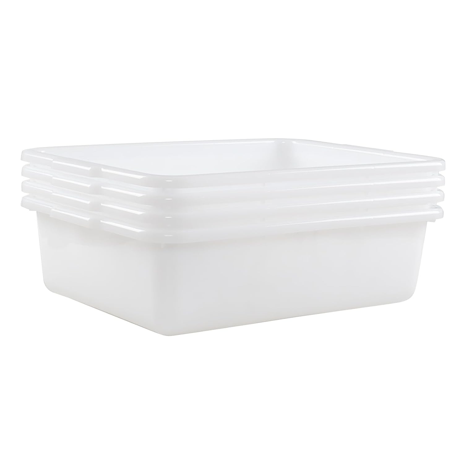 4-Pack Commercial Bus Tubs Box/Tote Box, White Plastic Storage Bin/Wash Basin, Meat Processing Tubs (25 Liter)