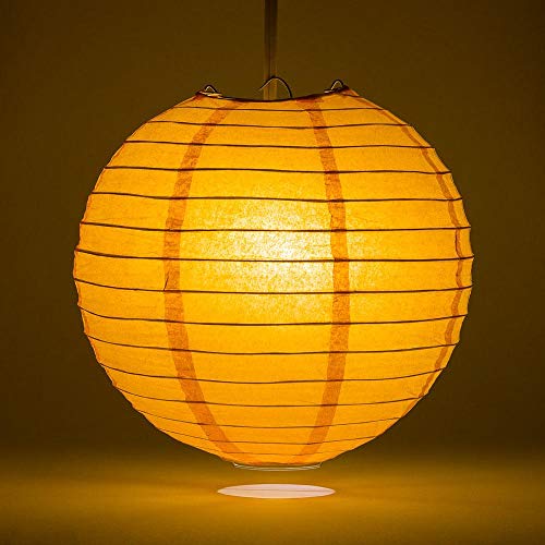Image of Quasimoon PaperLanternStore Decorative Paper Lantern - (Single, 24-Inch, Orange, Even Ribbing) Round Paper Lantern - Ideal Wedding and Party Decor or Home Accent, Lighting Optional