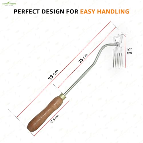 Image of Anandi Greens Garden Weeding Tool with Wooden Handle || Weeder Hand Tool 6 Claws Manual Weed Puller for Lawn and Garden Steel