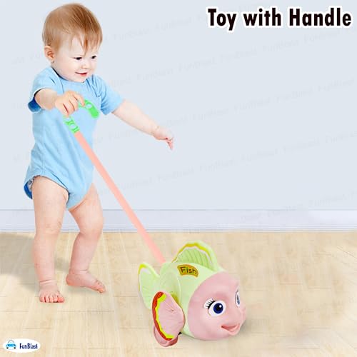 Image of FunBlast Pull Along Fish Toy for Kids - Push & Go Walking Toy, Early Learning Crawling Toys for Toddlers, Colorful Pull Toys for Boys & Girls (Multicolor) (Green)
