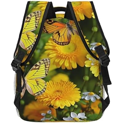 Casual Backpack for Women Men Butterfly and Yellow Daisies Lightweight Daypack Laptop Bag for Travel Hiking