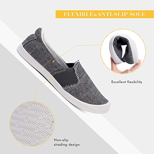 Funkymonkey Women's Comfort Step Loafer Low Top Slip On Canvas Sneakers Flat Shoes (10 M Us, Grey/White) #TOP4