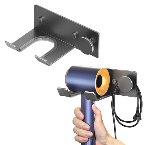 Hair Dryer Holder, Wall Mounted Hairdryer Station for Bathroom, Stainless Steel Blow Dryer Rack with Adhesive