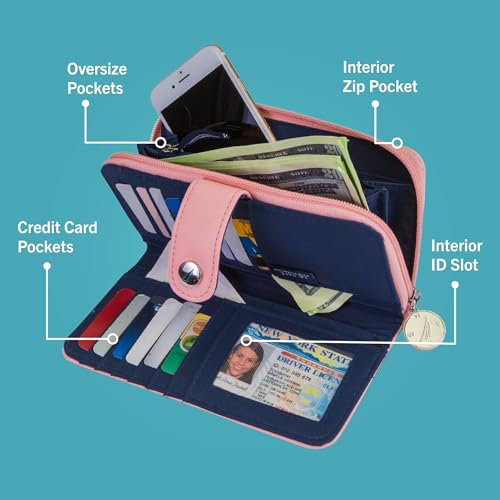 Nautica Be Shore Zip Around Wallet for Women RFID Vegan Leather Clutch, Bifold Organizer with Phone Holder, Card Slots, and Checkbook Pocket, Fuego Red3