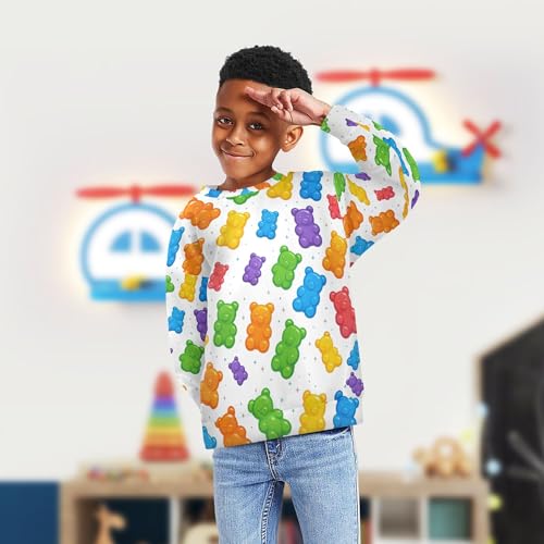 JUNZAN Colorful Gummy Bears Jelly Sweets Kids Boys Hooded Sweatshirt Long Sleeve Hoodie for Boys Party 4T4