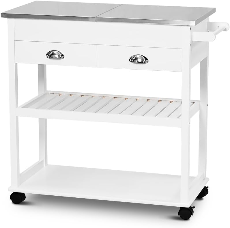 HelloFurniture Kitchen Trolley Cart Cooking Workbench Island Stainless