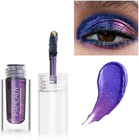 HANLADY Chameleon Eyeshadow Liquid Glitter Eye Makeup, Glitter Eyeshadow Purple Intense Color Shifting Long Lasting with No Creasing, Quicky Dry & High Pigmented Shimmer Eye Shadow, Nebula