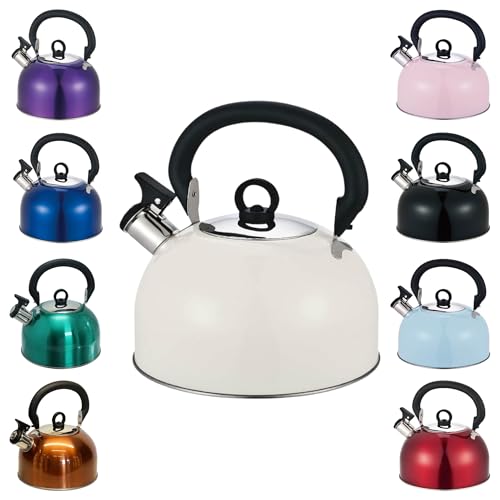 Buckingham – Colori Retro in Acciaio Inox Verniciato Manico fenolico Resistente al Calore Bollitore con fischio, 2,5 l, Crema