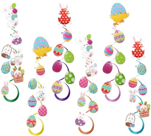 sulanmo 48PCS Décoration de Pâques Spirale, Décorations de tourbillons Suspendus de Paques avec œuf de Pâques Lapin Poussin Carotte Poulet, Déco Pâques...