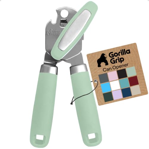 Image of GORILLA GRIP Upgraded Model Stainless Steel Manual Can Opener, Mint | US Designed, Oversized Handheld Turn Knob, Comfortable Handle for Easy Turning, Multifunctional Kitchen Tool, Open Bottles