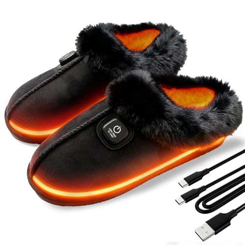 SEASAND Heated Slippers for Men and Women, Rechargeable Electric Foot Warmer, 3-Gear Electric Thick Warm Winter Heated Shoes for Feet Warmers (L: Men 9-10 / Women 10.5-12)