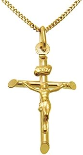 Alexander Castle Solid 9ct Gold Crucifix Necklace for Women - Gold Cross Necklace Pendant with 18" 9ct Gold Chain & Jewellery Gift Box - 26mm x 18mm