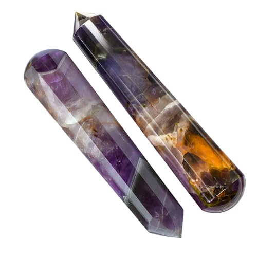 Image of Certified Amethyst Chevron Crystal Wand - Pointed Crystal Wand for Energy Healing, Chakra Balancing, Meditation and Home Decor - Crystals and Healing Stones for Gift