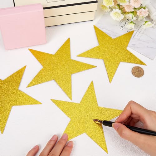 SOFPLATE 50 Stück Glitzersterne Deko Groß Sterne Gold zum aufhängen 6 Zoll Glitzer Star Cutouts Goldene Kartonsterne Zum Ausschneiden Doppelt Bedrucktes Glitzerstern Ausschnitt Dekoration