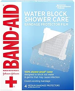 Band-Aid Brand First Aid Water Block Shower Care Clear Bandage Protector, Medium-Sized, 4