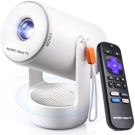 Aurzen Roku TV E1R Smart Portable Mini Projector with Bluetooth a...