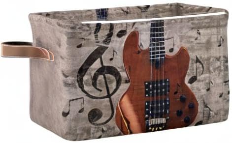 Miniatura 9 de AUUXVA Cesta de almacenamiento de guitarra de música vintage, caja de almacenamiento de lona duradera plegable para juguetes, cesta organizadora con
