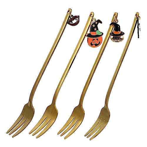 SOLUSTRE 4 Pezzi Forchettine da Dessert Halloween Creative Acciaio Inossidabile Forchette da per Dolci Gelati e Frutta Strumenti Essenziali per Feste Riutilizzabili e Facili da