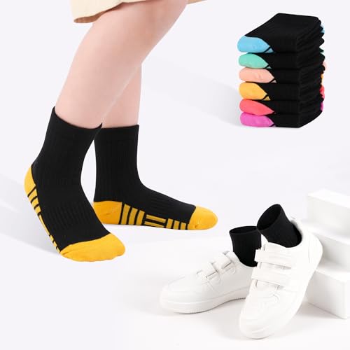 Image of 12 Pairs Boys Crew Athletic Socks, Kids Cotton Socks Ages 1-13 | Breathable mesh,75% cotton mixed material,white crew socks match all sportswear,for running, training and daily active play