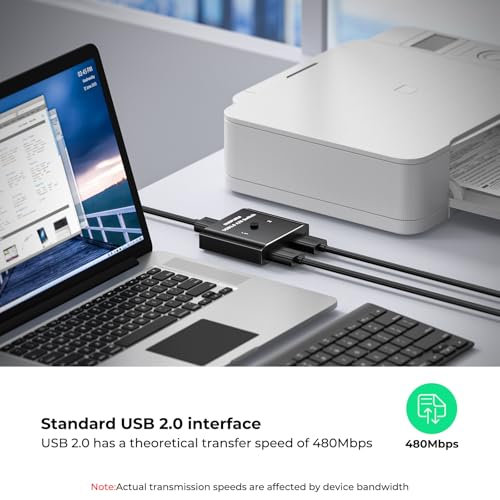Image of USB 2.0 Switch 2 in 1 Out / 1 in 2 Out Bi-Directional,USB Switcher 2 Computers Share Printer Keyboard Mouse Scanner,Printer Splitter for 2 Computers Compatible with Mac /Win /Linux (USB2.0)