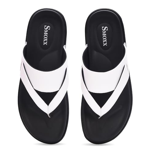 Image of Men's Solid Casual Flat Slipper, Faux Leather Slip-on V-Strap Fashion Slipper For Men