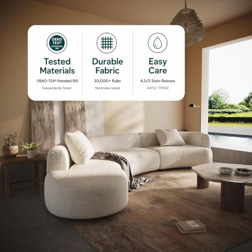 Image of Acanva Formia Boucle Curved Sectional Sofa, 153 inch W Left Hand, White