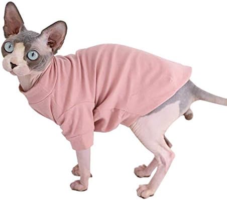 Sphynx Hairless Cat Cotton Tshirts Pet Clothes, Pullover Kitten T-Shirts with Sleeves, Cats & Small Dogs Apparel Solid Color Pink