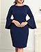Pinup Fashion Plus Size Cocktail Party Dress Navy Blue Wedding Guest Formal Bell Sleeve Vintage Wear to Work Dress 14W