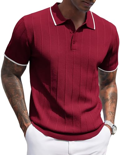 Image of COOFANDY Mens Knit Polo Shirts Short Sleeve Ribbed Textured Polo Shirt Lightweight Casual Golf Shirts Collared T Shirt