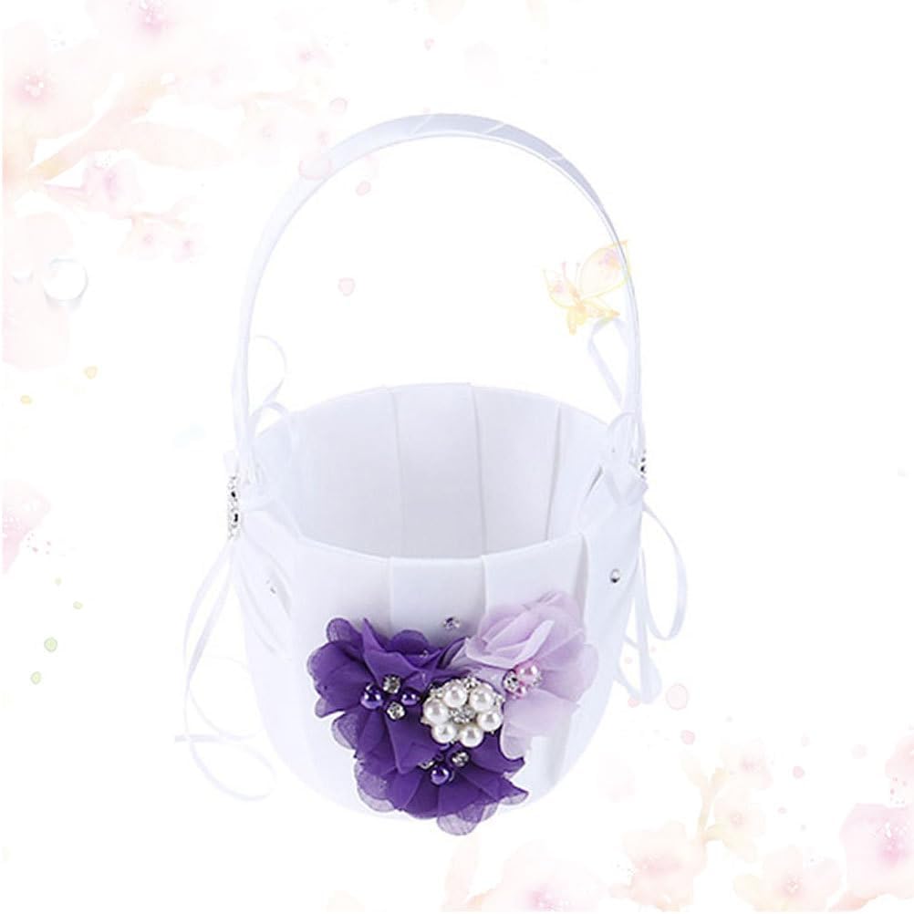 jojofuny Wedding Flower Girl Basket for Ceremony Party Decoration Bridal Petals Holder Basket for Matrimony Processions 4.7X4.7X8.6 Inches