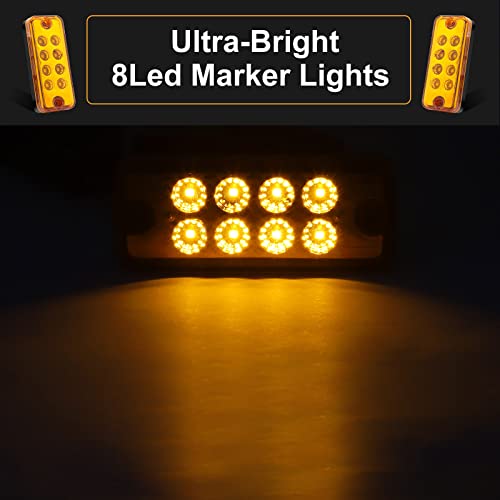 Ourbest LED Truck Marker Lights, 8-LED Rectangle Clearence Side Marker Light Red 12V-24V Waterproof for Car Trailer Van RV Bus Lorry(Yellow) by Ourbest - Image 2