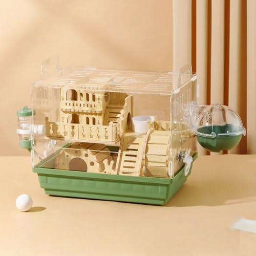 XVVXデラックスな二重層透明アクリルハムスターケージは、お手入れが簡単な無垢材で作られており、ウォーターボトル、トレッドミル、バスタブ、フードボウルなどが付属しています。 (グリーン,ヴィラ スネイル 9点セット)