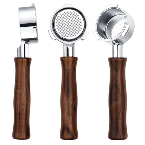 Image of Normcore 51mm 3 Ears Naked Portafilter for DeLonghi Dedica, SMEG EUPA Machines, Bottomless Espresso Portafilter with 18g Basket, Genuine American Walnut Handle