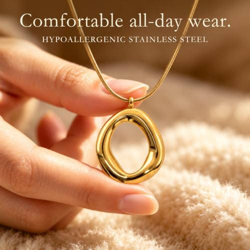18K Gold Plated Irregular Pendant Chunky Statement Necklace for Women - Image 3